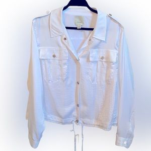 NWT🤍 Sejour Nordstrom Silky Crisp White Lightweight Lined Jacket With Snaps/Tie